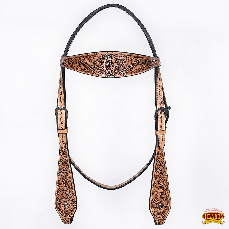 HILASON Western Horse Headstall Breast Collar Set American Leather Floral Carving | Tack for Horses