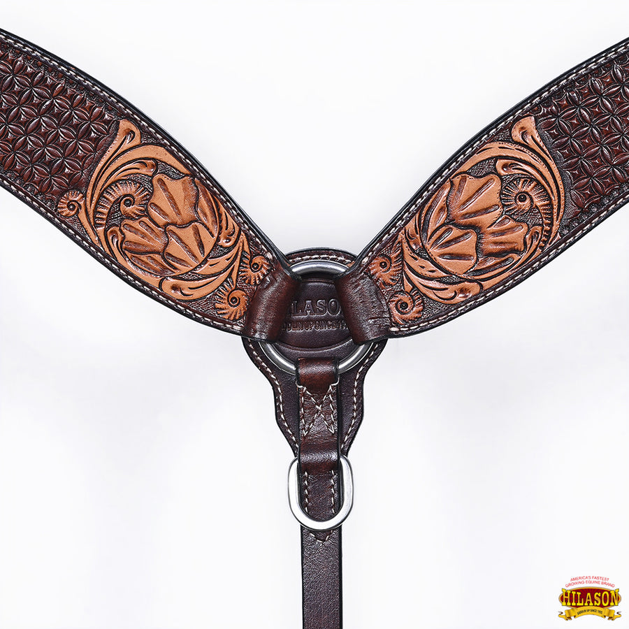 HILASON Western Horse Headstall Breast Collar Set American Leather Floral Carving | Tack for Horses