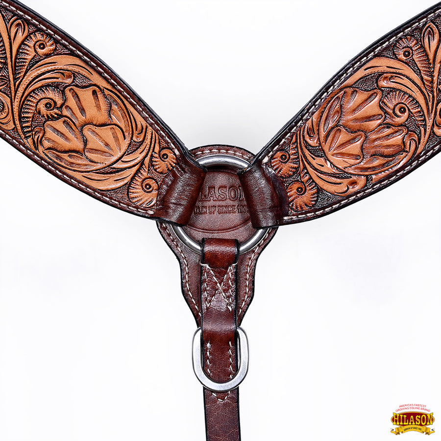 HILASON Western Horse Headstall Breast Collar Set American Leather Floral Carving | Tack for Horses