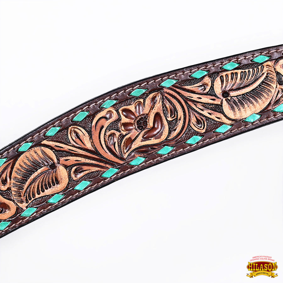 HILASON Western Horse Headstall Breast Collar Set American Leather Floral Carving | Tack for Horses