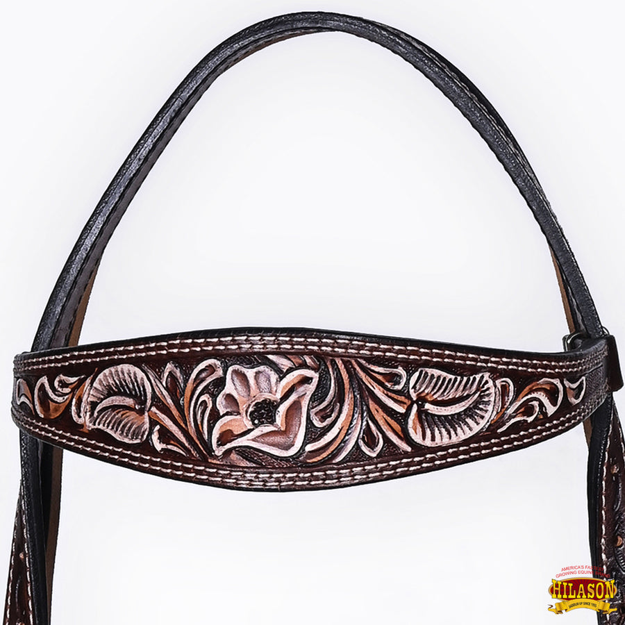 HILASON Western Horse Headstall Breast Collar Set American Leather Floral Carving | Tack for Horses