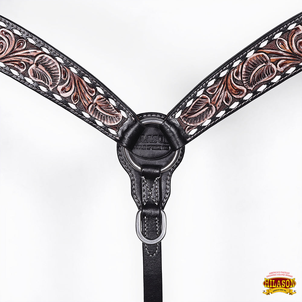 HILASON Western Horse Hand Carved American Leather Breast Collar Headstall