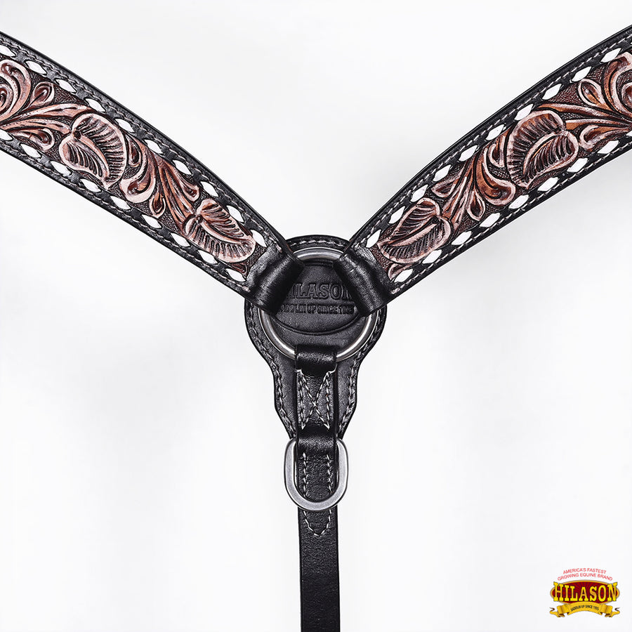 HILASON Western Horse Headstall Breast Collar Set American Leather Floral Carving | Tack for Horses