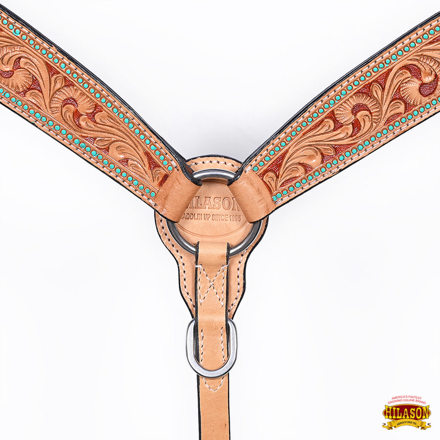 HILASON Western Horse Headstall Breast Collar Set American Leather Floral Carving | Tack for Horses
