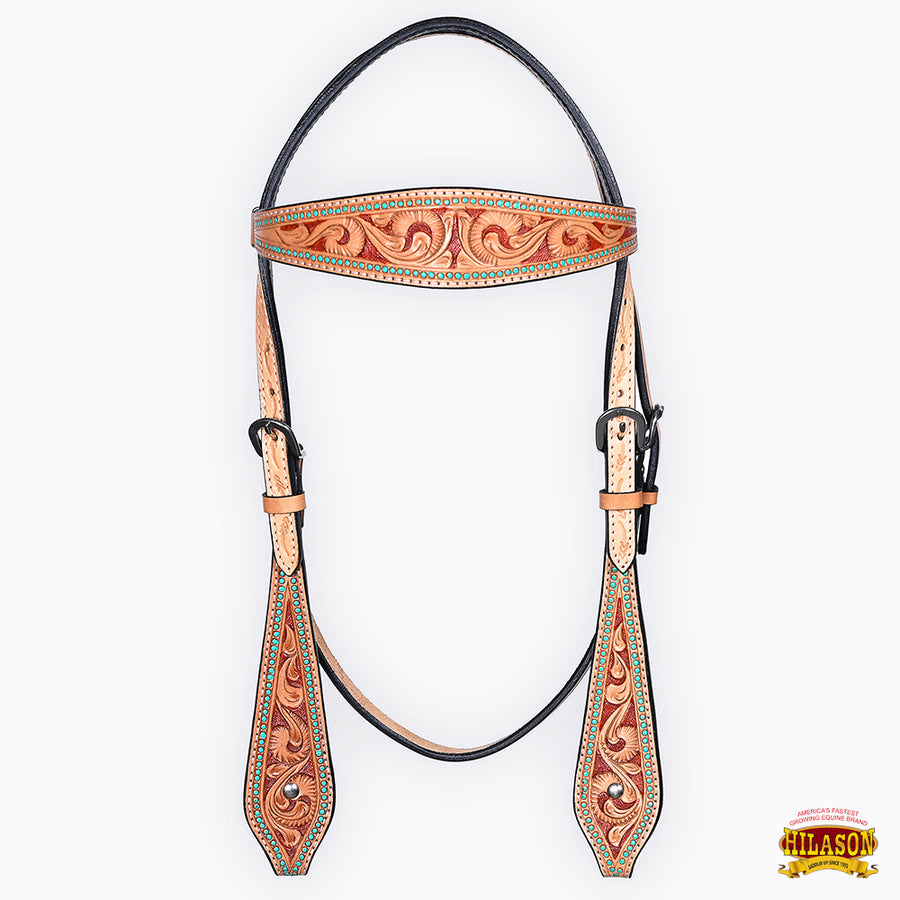HILASON Western Horse Headstall Breast Collar Set American Leather Floral Carving | Tack for Horses