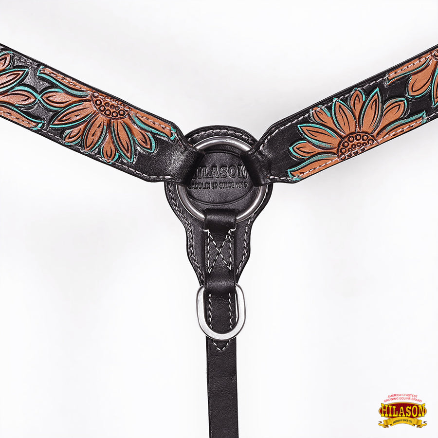 HILASON Western Horse Headstall Breast Collar Set American Leather Floral Carving | Tack for Horses