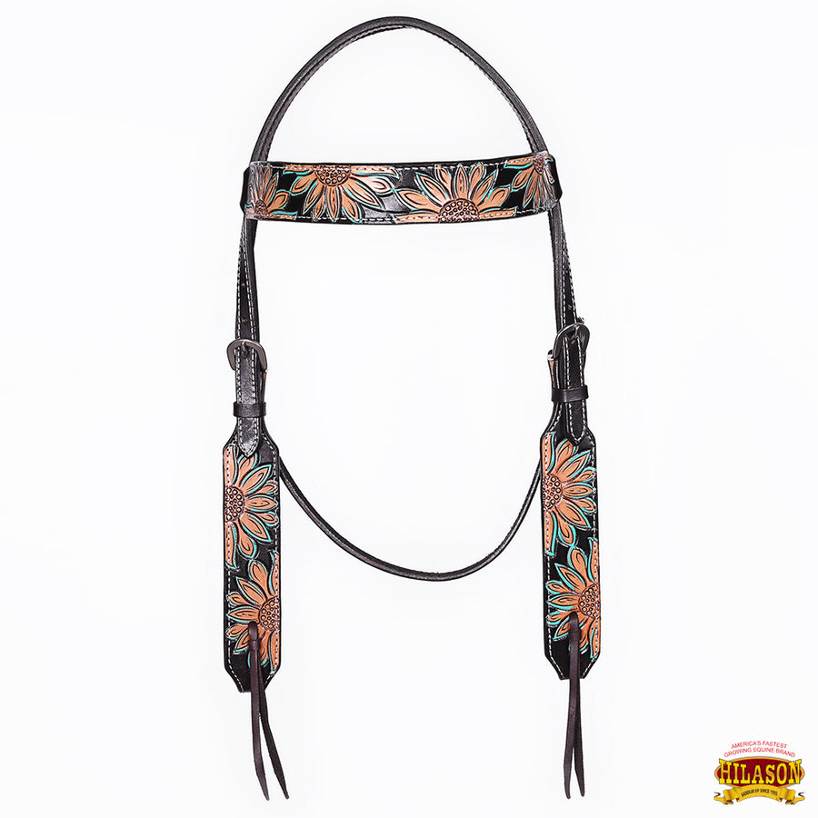 HILASON Western Horse Headstall Breast Collar Set American Leather Floral Carving | Tack for Horses
