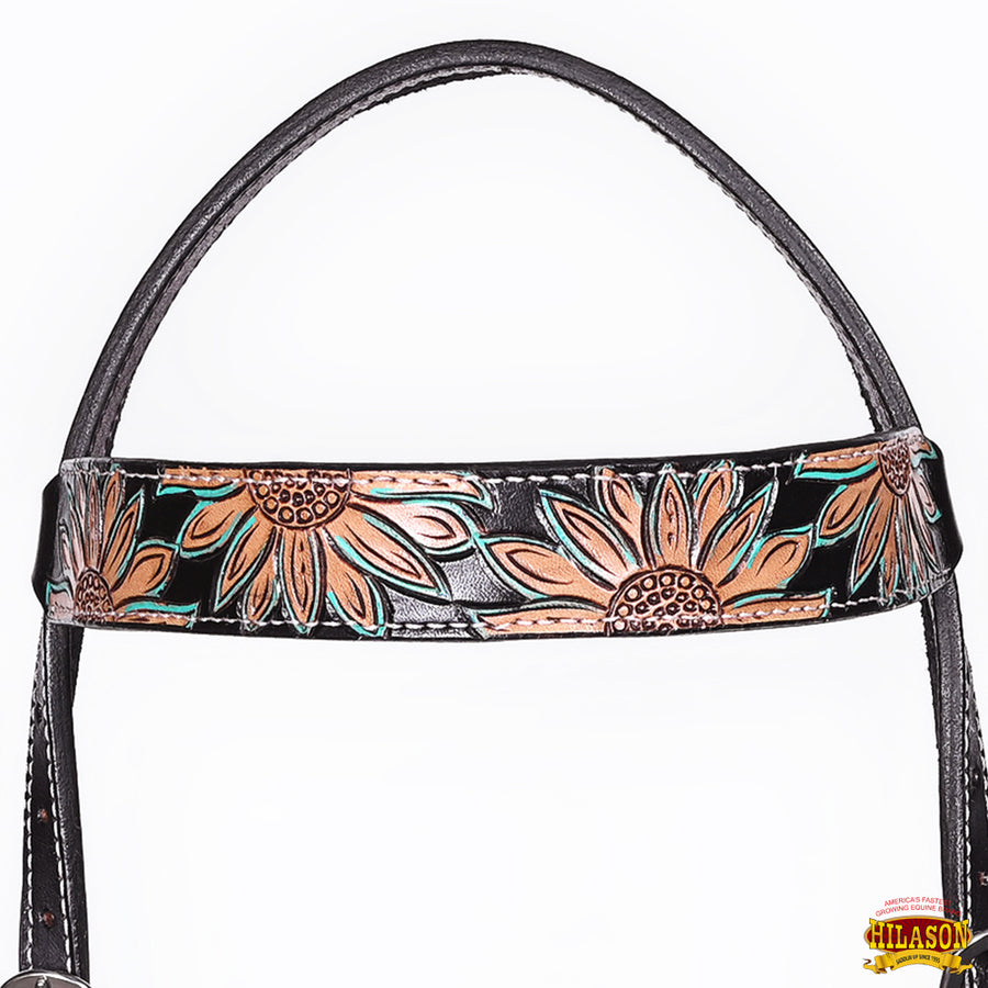 HILASON Western Horse Headstall Breast Collar Set American Leather Floral Carving | Tack for Horses