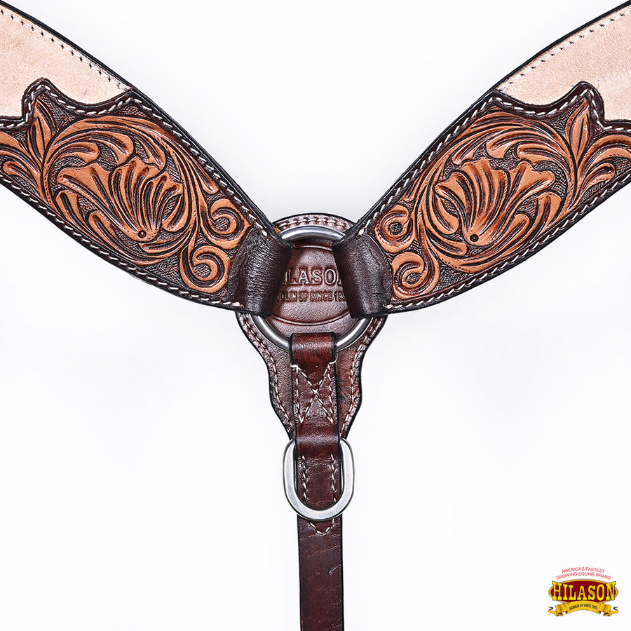 HILASON Western Horse Headstall Breast Collar Set American Leather Floral Carving | Tack for Horses