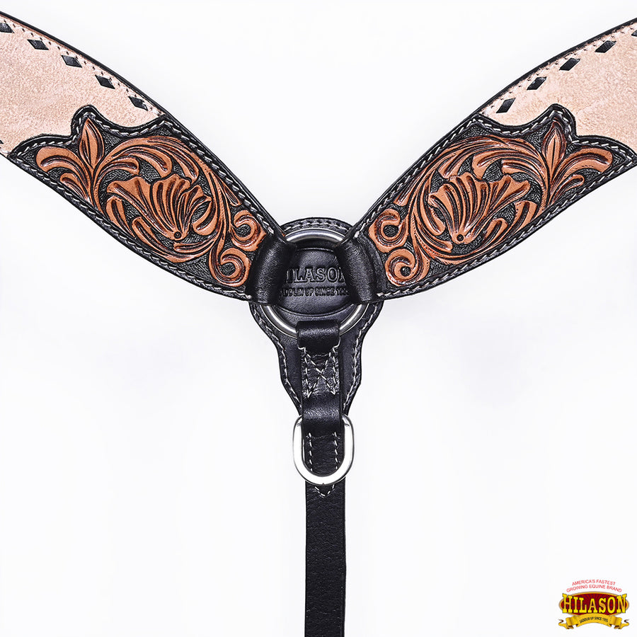 HILASON Western Horse Headstall Breast Collar Set American Leather Floral Carving | Tack for Horses