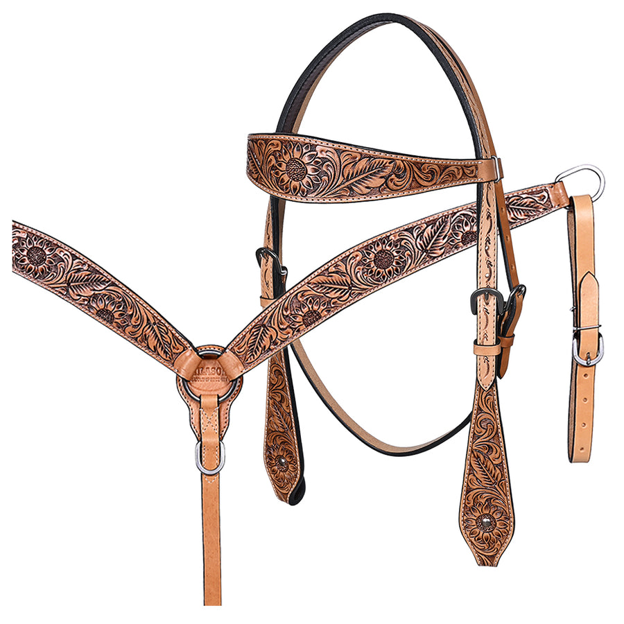 HILASON Western Horse Hand Carved American Leather Breast Collar Headstall - Uhorse