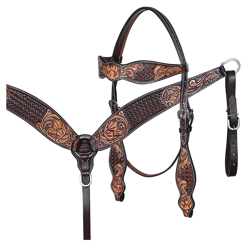 HILASON Western Horse Hand Carved American Leather Breast Collar Headstall