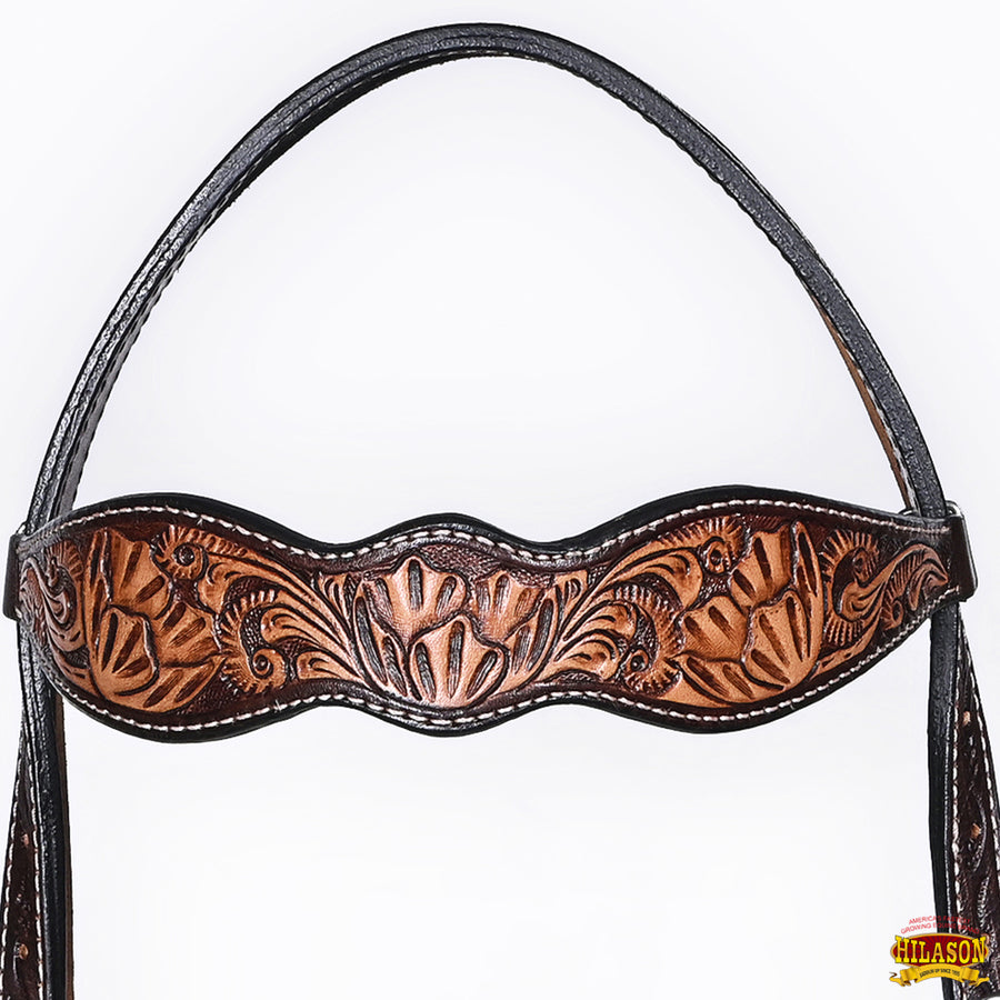 HILASON Western Horse Headstall Breast Collar Set American Leather Floral Carving | Tack for Horses