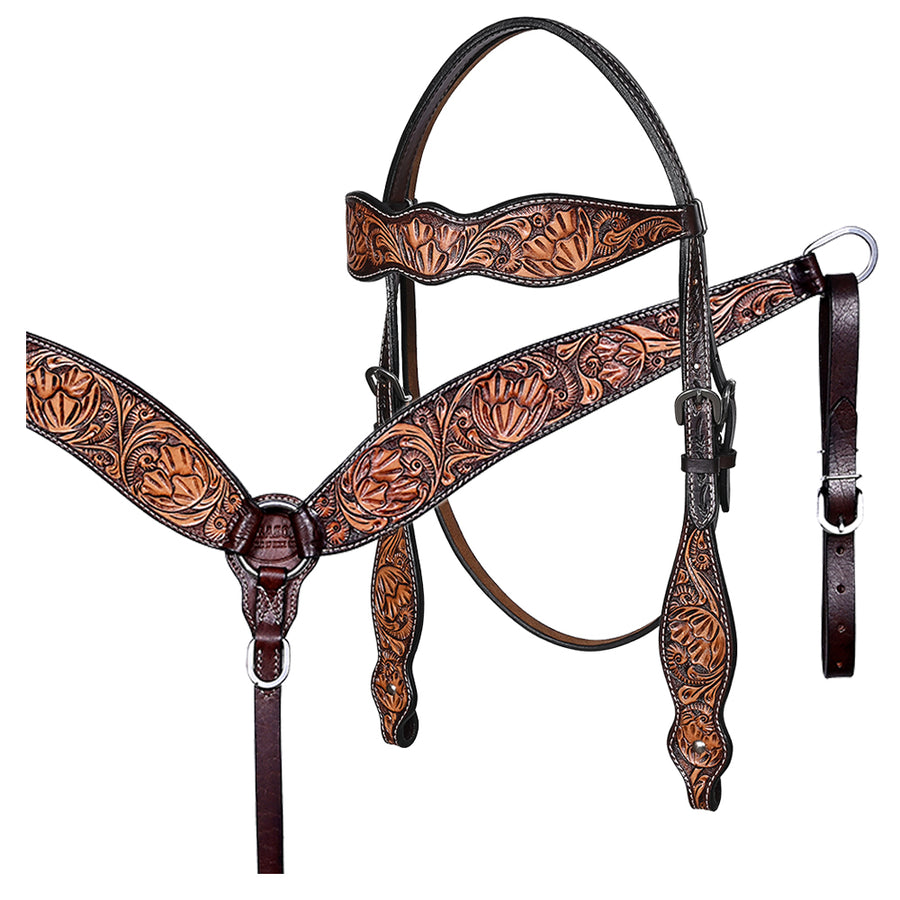 HILASON Western Horse Hand Carved American Leather Breast Collar Headstall - Uhorse