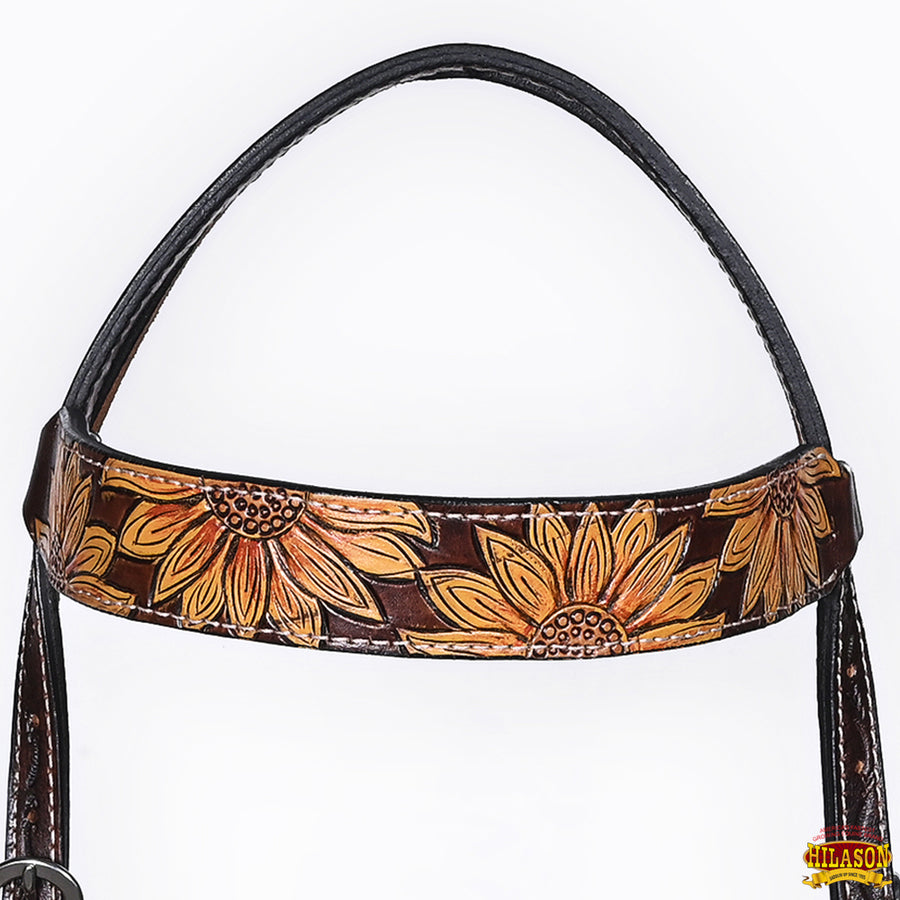HILASON Western Horse Headstall & Breast Collar American Leather Floral Carving
