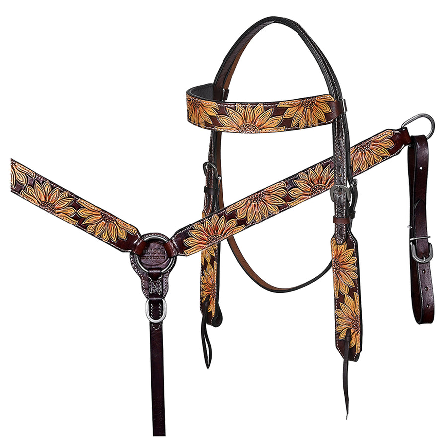 HILASON Western Horse Hand Carved American Leather Breast Collar Headstall - Uhorse