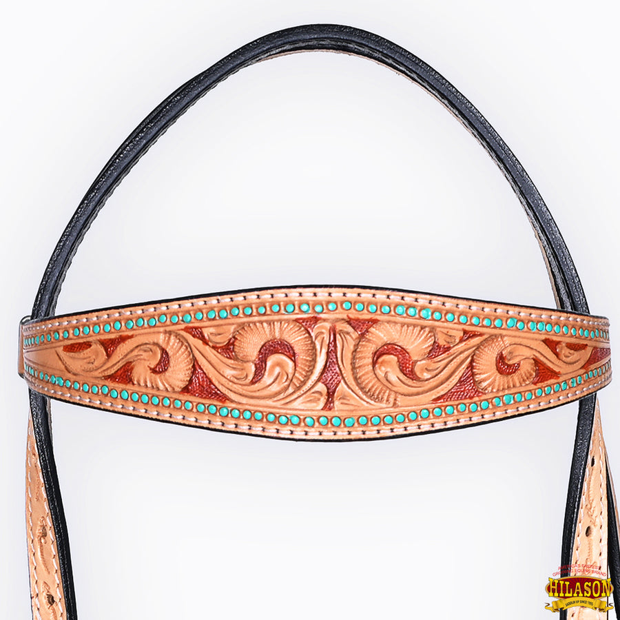 HILASON Western Horse Headstall Breast Collar Set American Leather Floral Carving | Tack for Horses