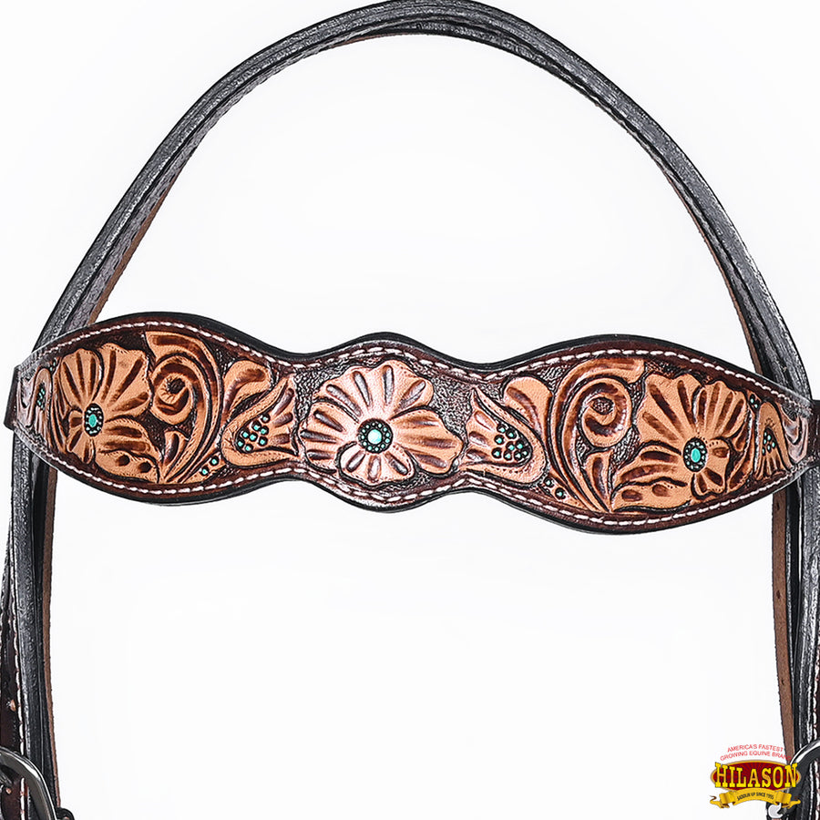 HILASON Western Horse Headstall Breast Collar Set American Leather Floral Carving | Tack for Horses
