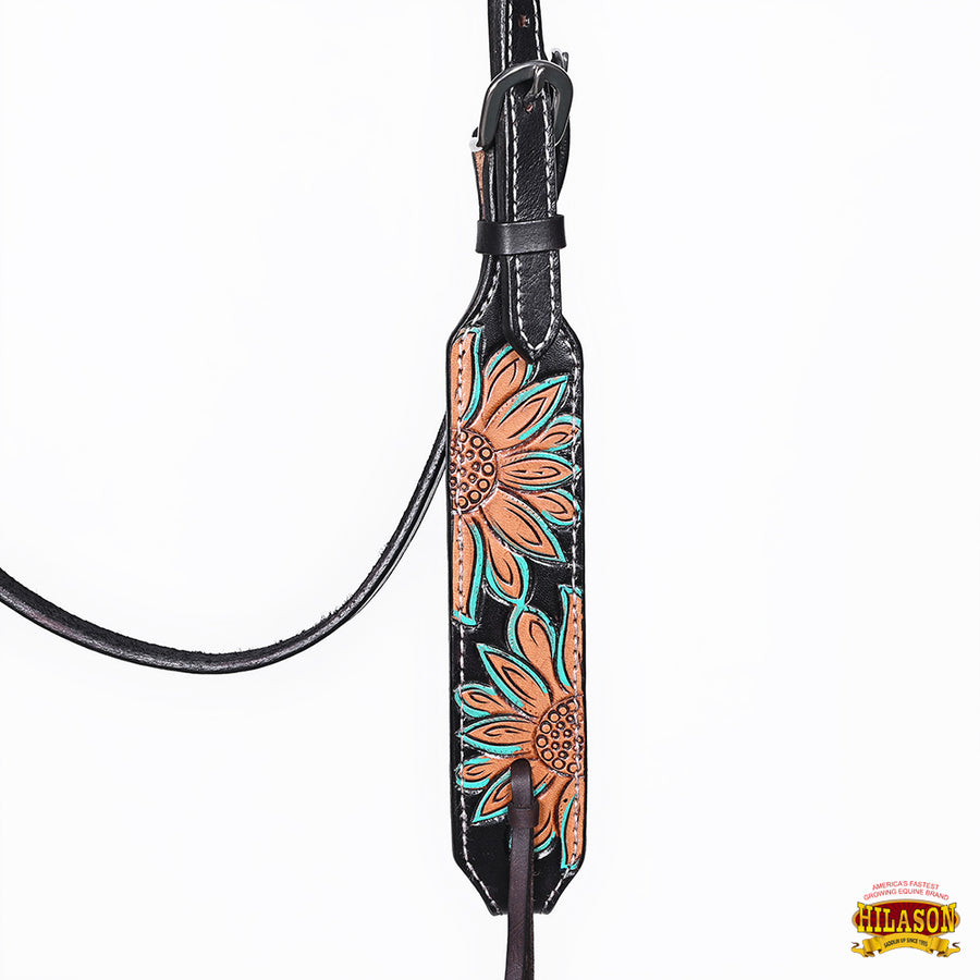 HILASON Western Horse Headstall Breast Collar Set American Leather Floral Carving | Tack for Horses