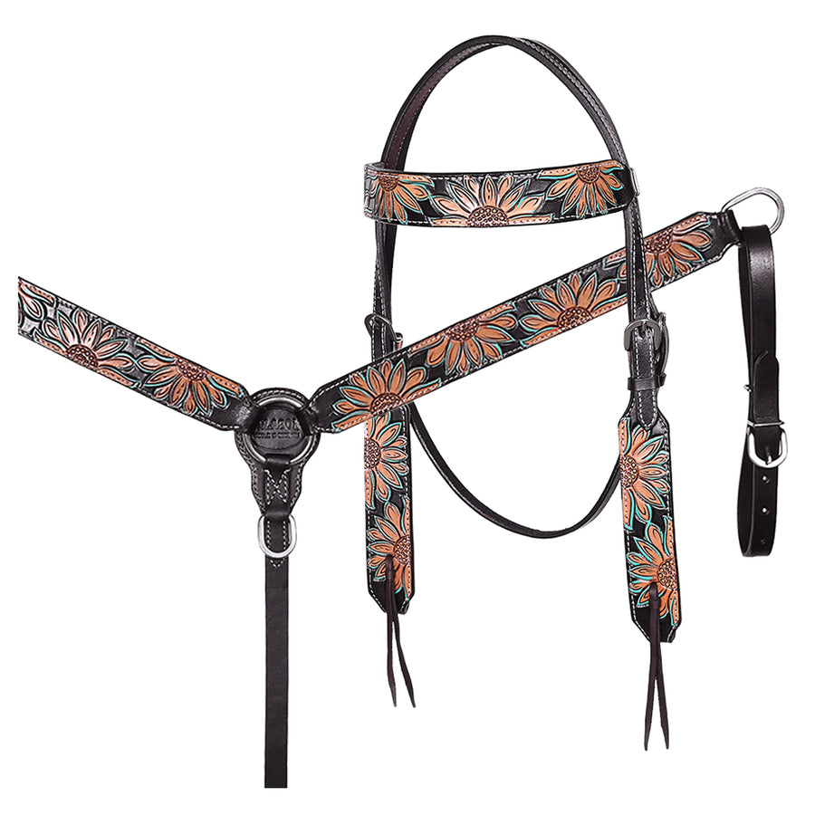 HILASON Western Horse Hand Carved American Leather Breast Collar Headstall - Uhorse