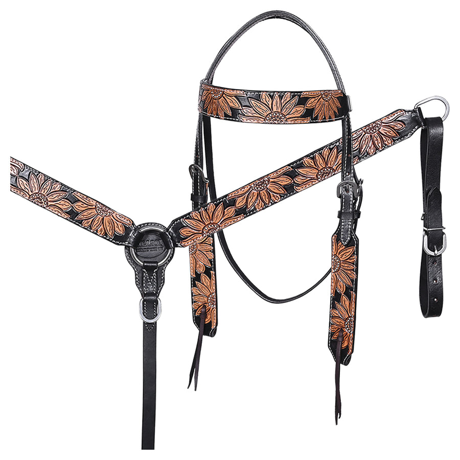 HILASON Western Horse Hand Carved American Leather Breast Collar Headstall - Uhorse