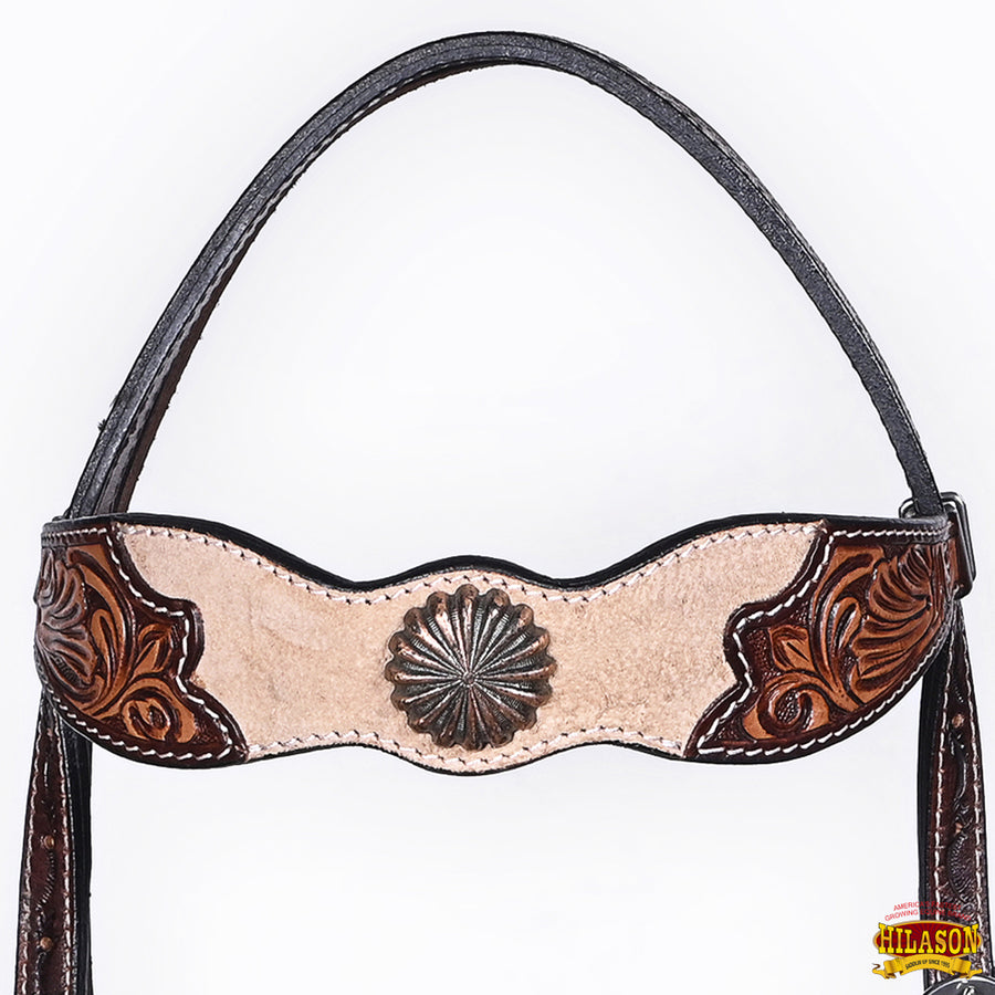 HILASON Western Horse Headstall Breast Collar Set American Leather Floral Carving | Tack for Horses