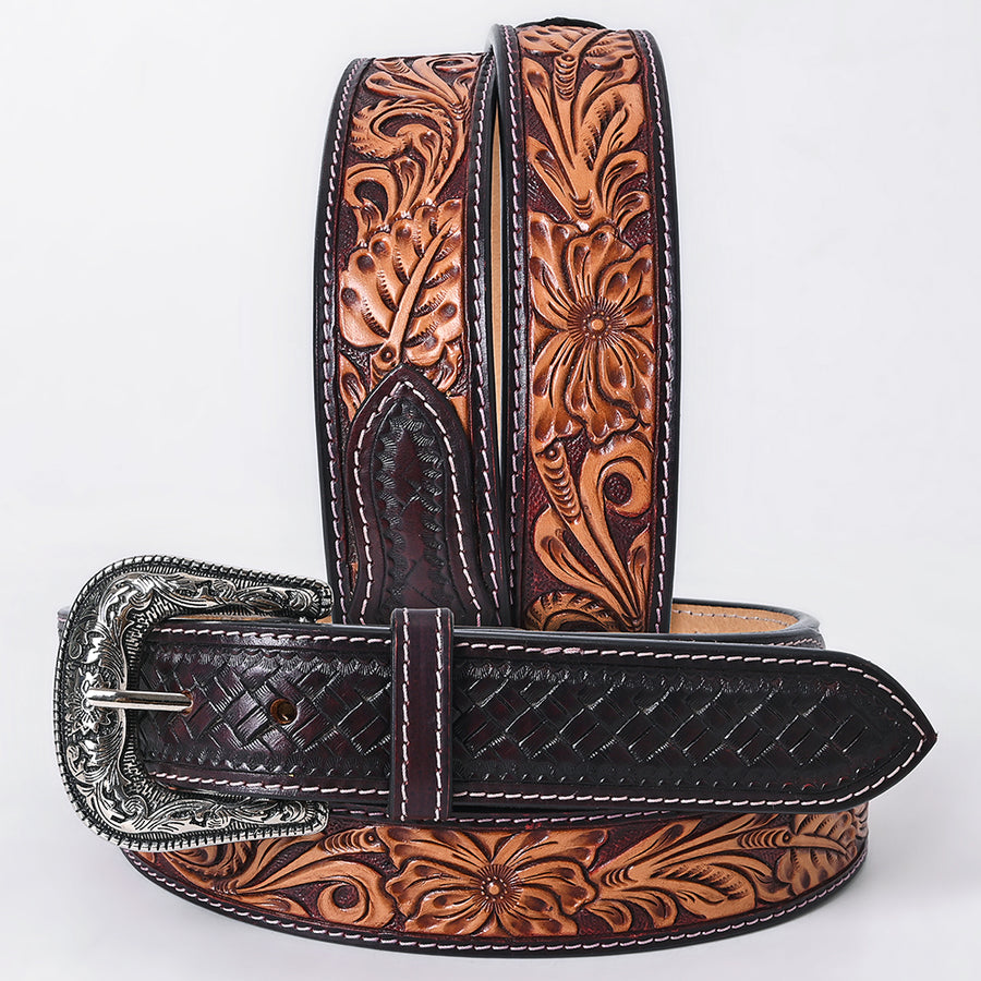 X-Large American Darling Floral Hand Carved Men and Women Genuine American Leather Belt Brown Gorgeous Hand Tooled - Uhorse