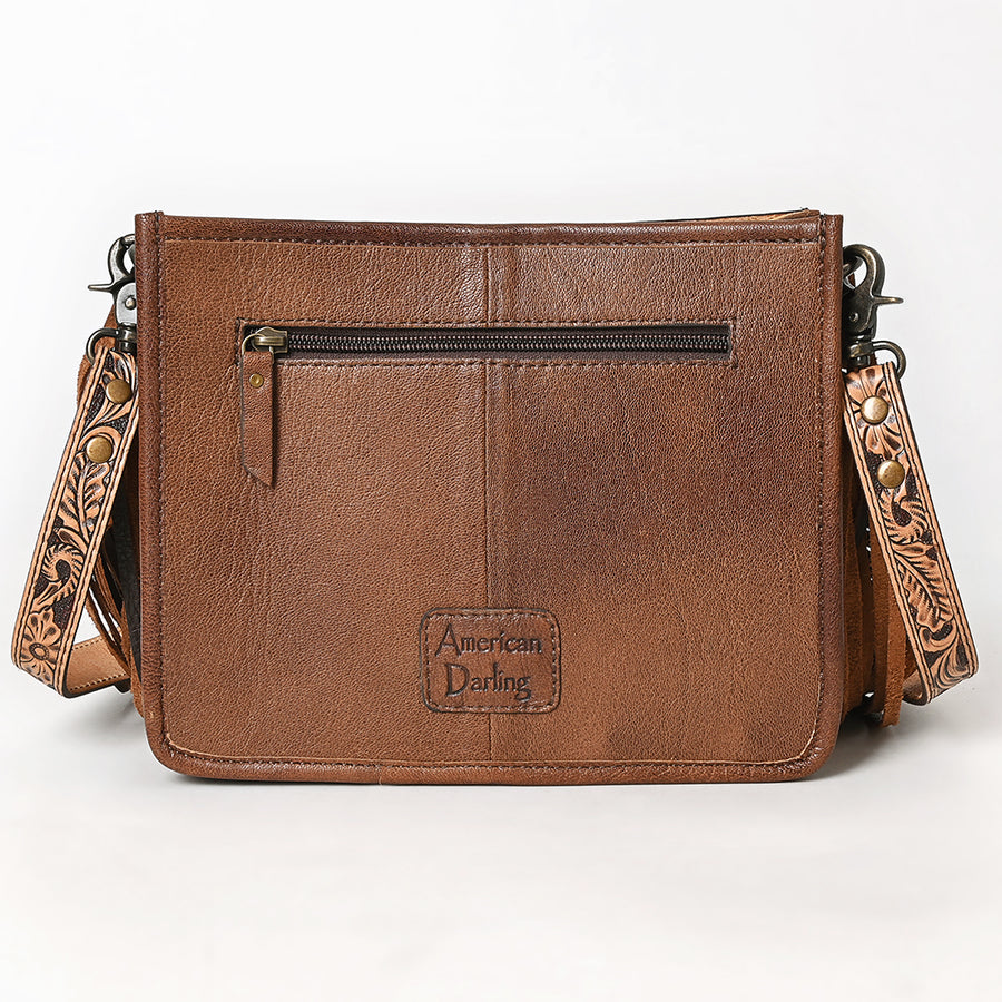 American Darling Messenger Bag Handcrafted from Hand Tooled Floral Carved Genuine Leather with Fringes and YKK Zipper