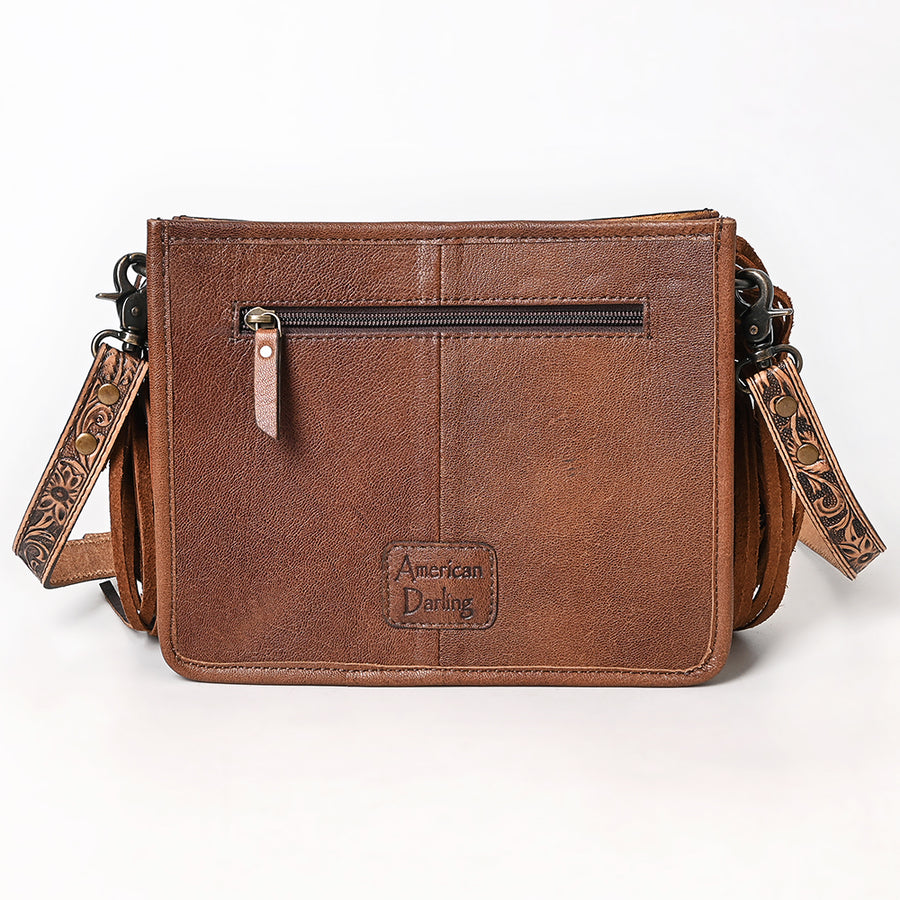 American Darling Messenger Bag Handcrafted from Hand Tooled Floral Carved Genuine Leather with Fringes and YKK Zipper