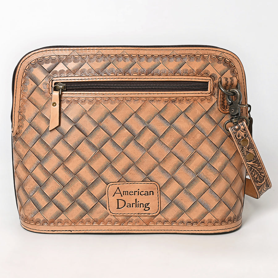 American Darling Western Cross Body Bag Handcrafted from Hand Tooled Genuine Leather | Sunflower Design, Buckstitch Trim & YKK Zipper