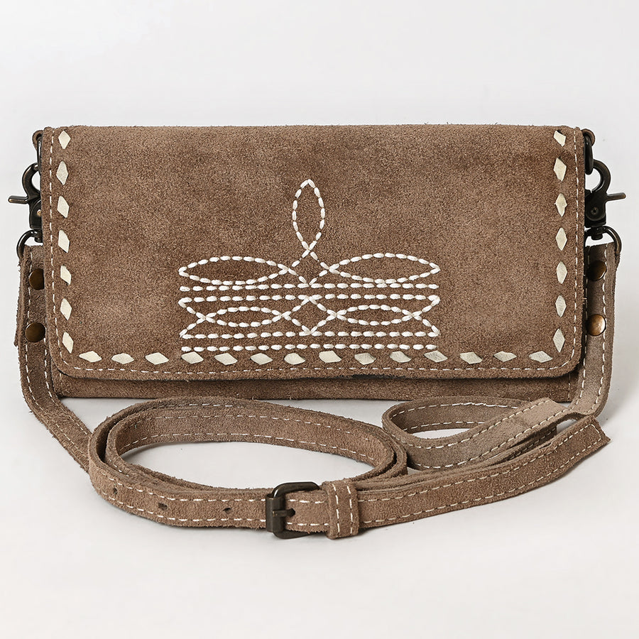 American Darling Western Wallet Handcrafted from Black Genuine Suede Leather | Boot Stitched Design, Studded Trim & YKK Zipper