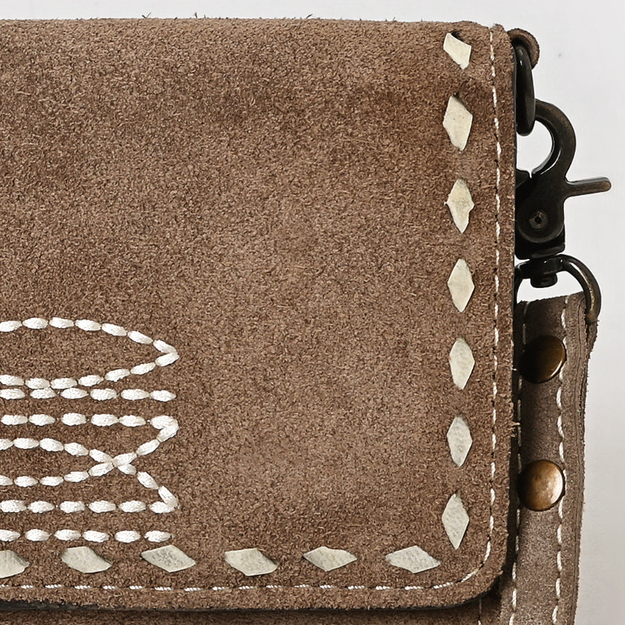 American Darling Western Wallet Handcrafted from Black Genuine Suede Leather | Boot Stitched Design, Studded Trim & YKK Zipper
