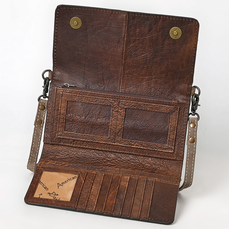 American Darling Western Wallet Handcrafted from Black Genuine Suede Leather | Boot Stitched Design, Studded Trim & YKK Zipper