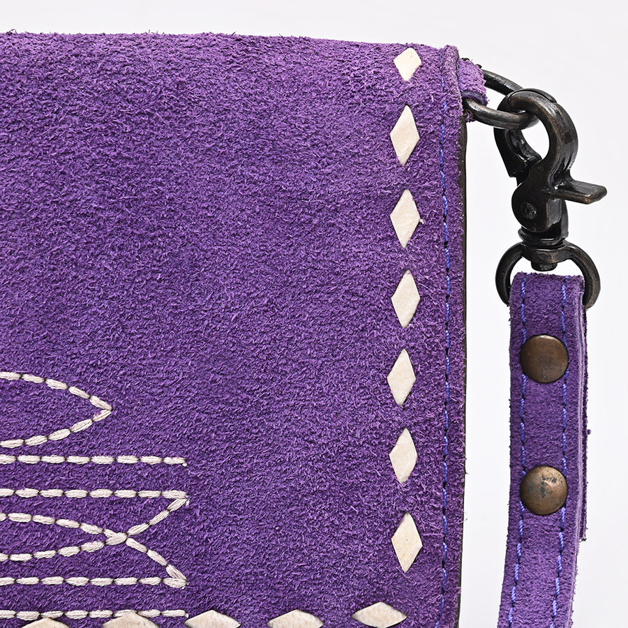 American Darling Western Wallet Handcrafted from Black Genuine Suede Leather | Boot Stitched Design, Studded Trim & YKK Zipper