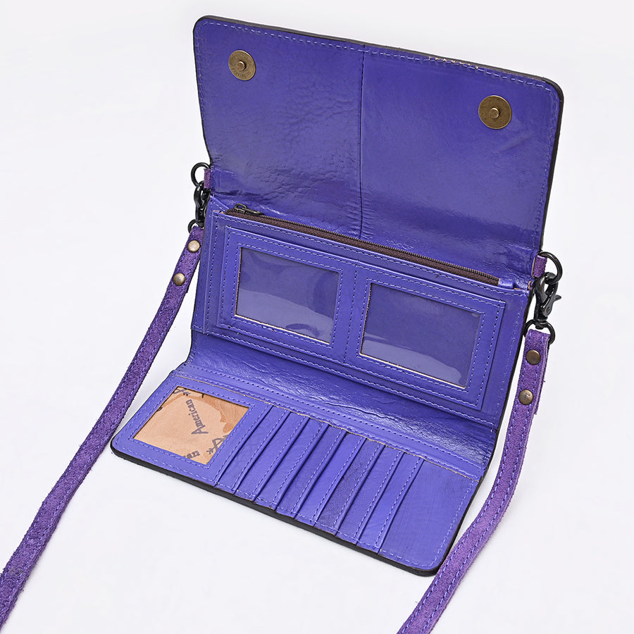 American Darling Western Wallet Handcrafted from Black Genuine Suede Leather | Boot Stitched Design, Studded Trim & YKK Zipper