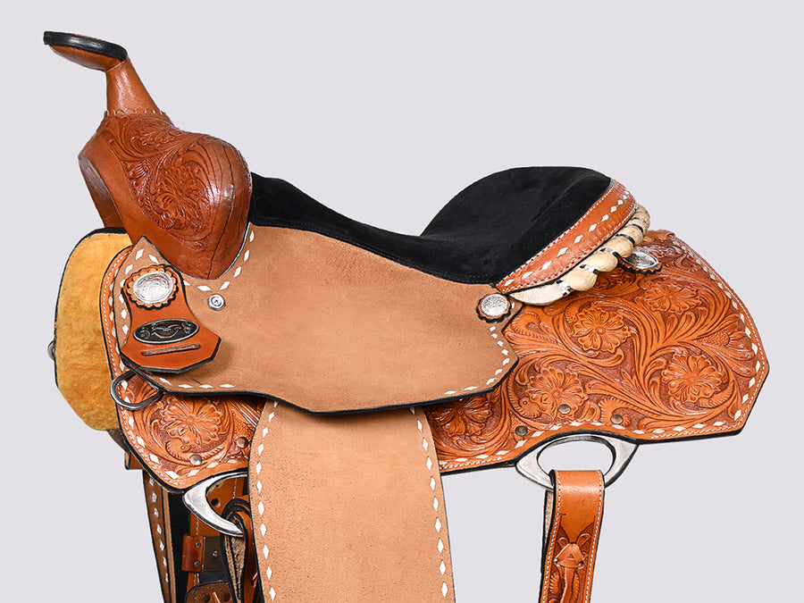 16 In COMFYTACK Western Horse Saddle Genuine Leather Barrel Racing Trail Pleasure Tan