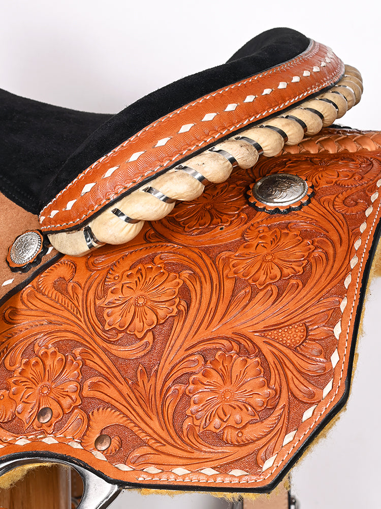 16 In COMFYTACK Western Horse Saddle Genuine Leather Barrel Racing Trail Pleasure Tan