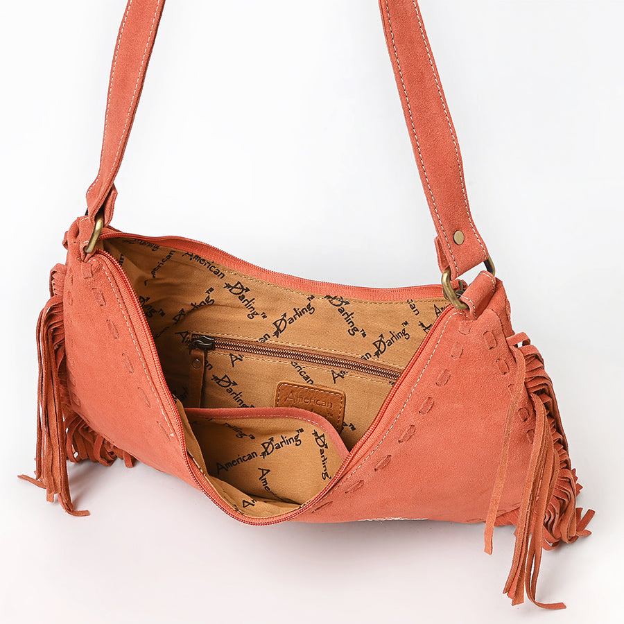 American Darling Women's Fringe Boot Stitched Genuine Leather Small Cross body Bag Eco-Friendly Full Grain Western Purse