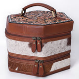 American Darling Jewelry Case Hand Tooled Hair On Genuine Western Leather Women Bag Handbag Purse|