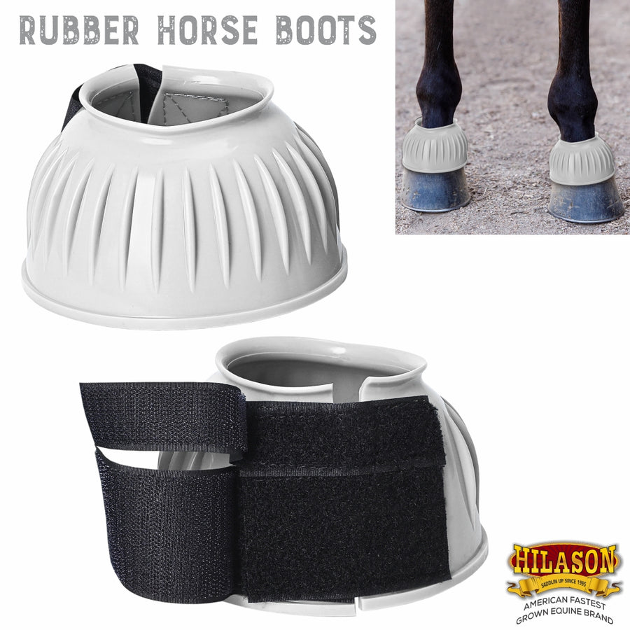 HILASON Western Horse Rubber PVC Ribbed Double Hook and Loop Bell Boots Training Protective Shock Absorbing Leg