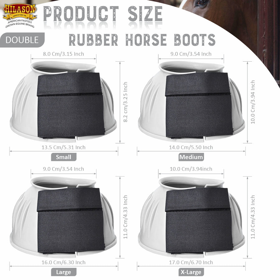 HILASON Western Horse Rubber PVC Ribbed Double Hook and Loop Bell Boots Training Protective Shock Absorbing Leg