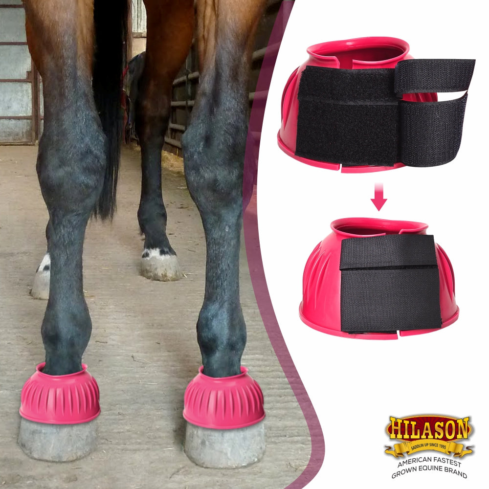 Hilason Western Horse PVC Ribbed Double Hook & Loop Leg Bell Boots