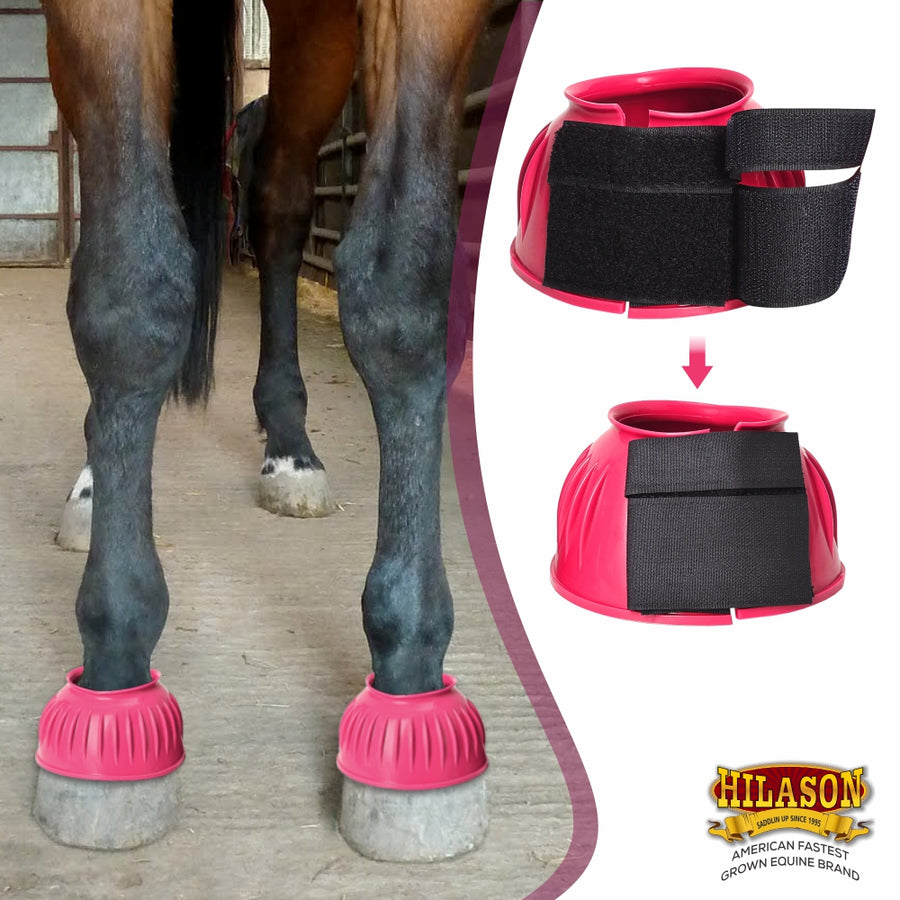 HILASON Western Horse Rubber PVC Ribbed Double Hook and Loop Bell Boots Training Protective Shock Absorbing Leg