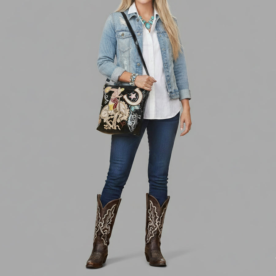 American Darling Genuine Leather Cross body Bag Handcrafted Embroidery Eco-Friendly Vegetable Tanned Full Grain Leather