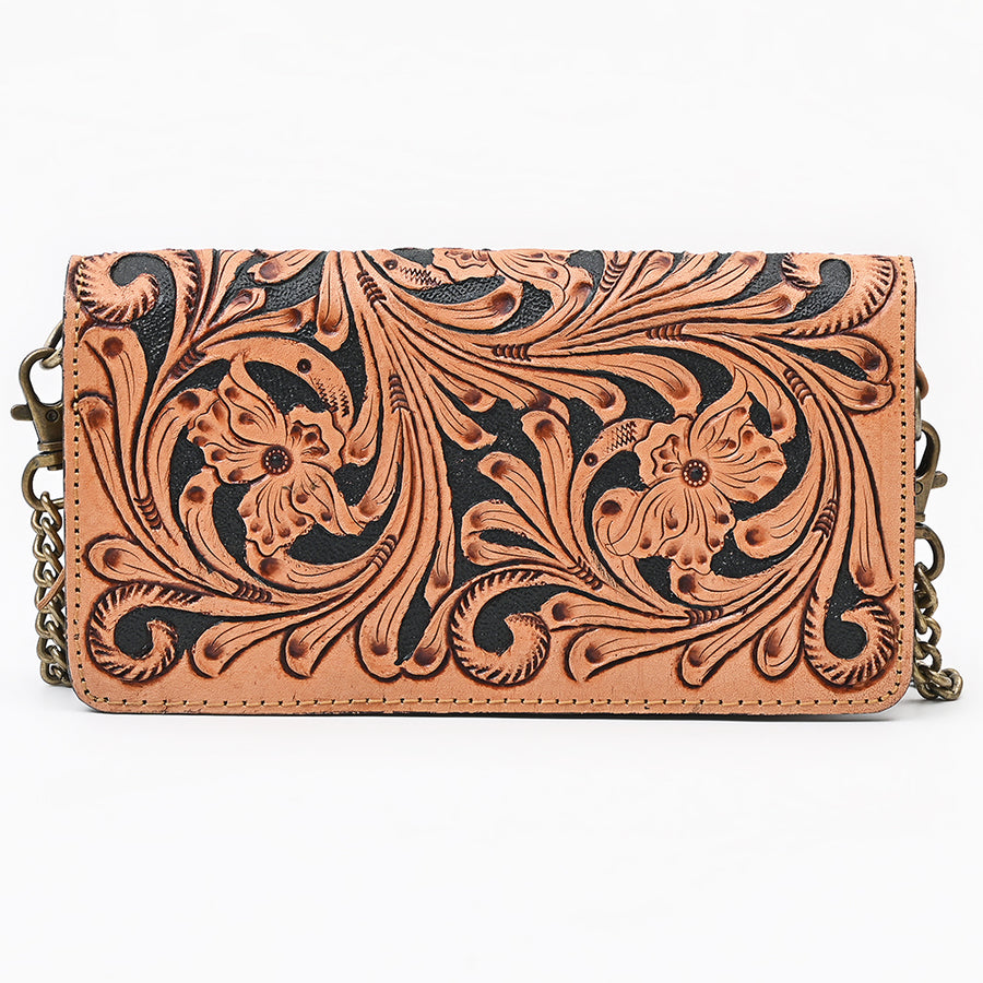 American Darling Genuine Leather Organiser Bag Hand Tooled Floral Carved Eco-Friendly Vegetable Tanned Full Grain Leather