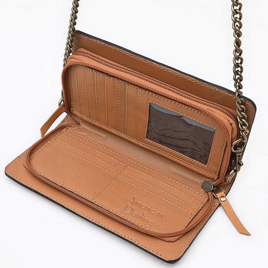 American Darling Genuine Leather Organiser Bag Hand Tooled Floral Carved Eco-Friendly Vegetable Tanned Full Grain Leather