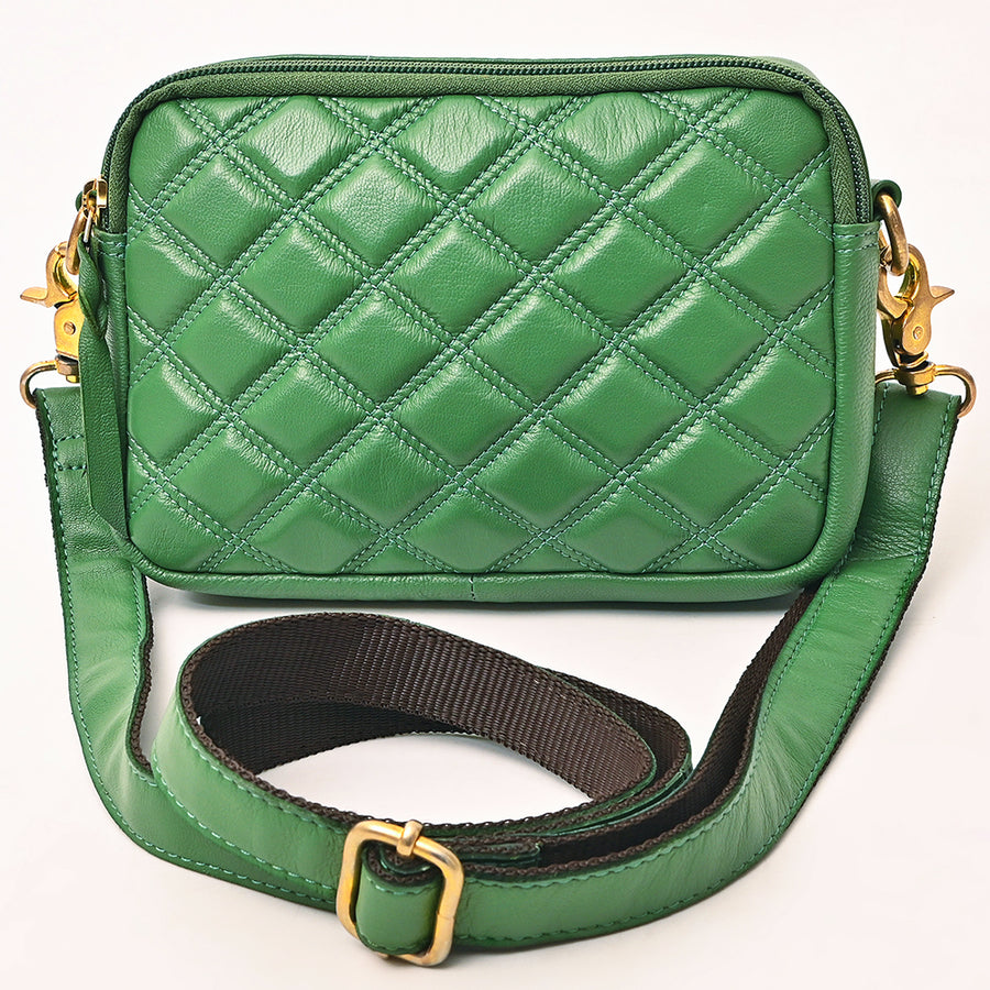 NEVER MIND Luxury Tan Quilted Leather Camera Bag Crossbody Adjustable Strap