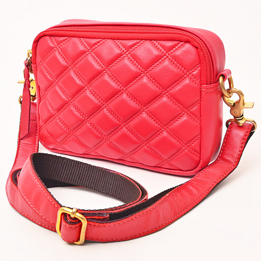NEVER MIND Luxury Tan Quilted Leather Camera Bag Crossbody Adjustable Strap - Uhorse