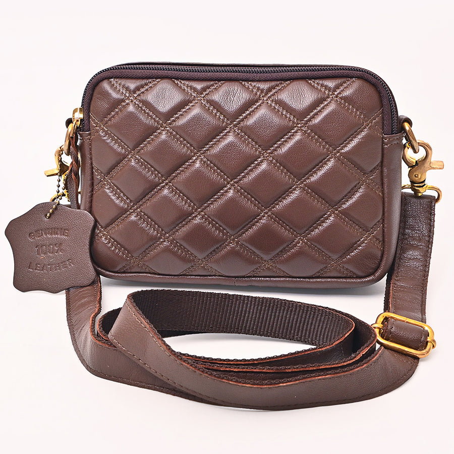 NEVER MIND Luxury Tan Quilted Leather Camera Bag Crossbody Adjustable Strap