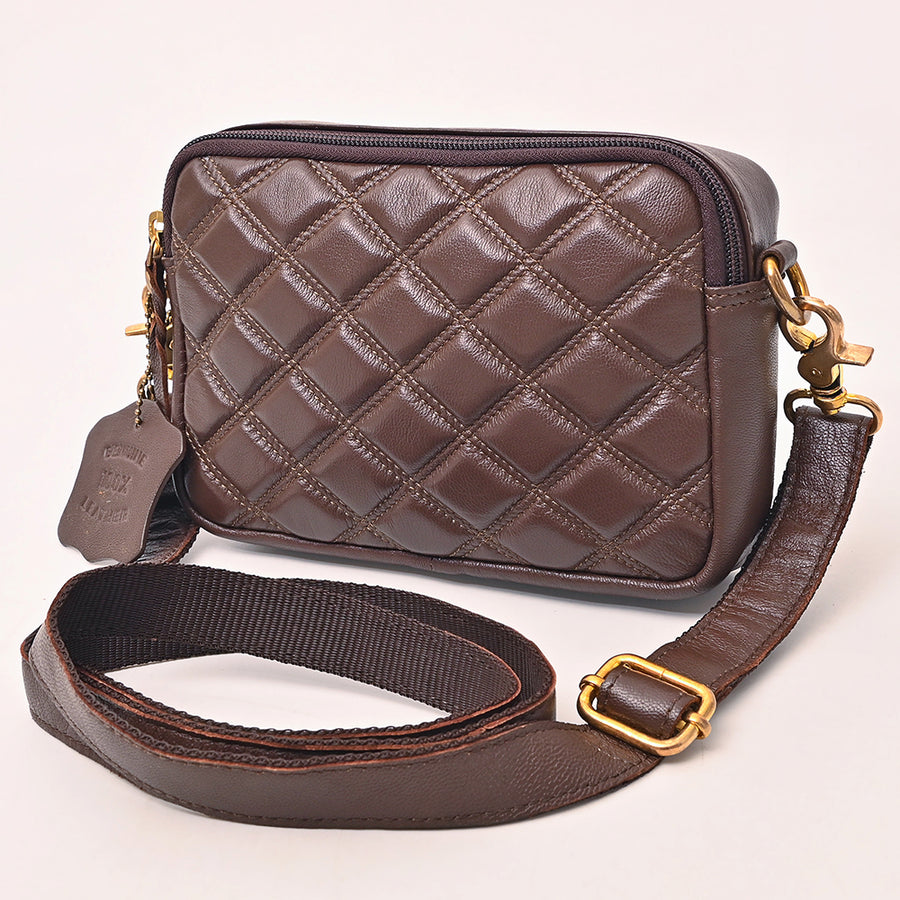 NEVER MIND Luxury Tan Quilted Leather Camera Bag Crossbody Adjustable Strap - Uhorse
